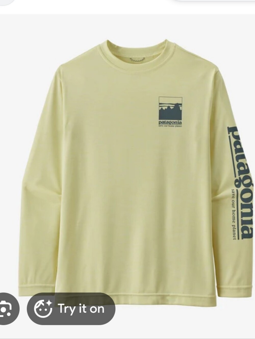 Patagonia Kids Long Sleeve Logo Tee - Pale Yellow Size XS 5-6 Years